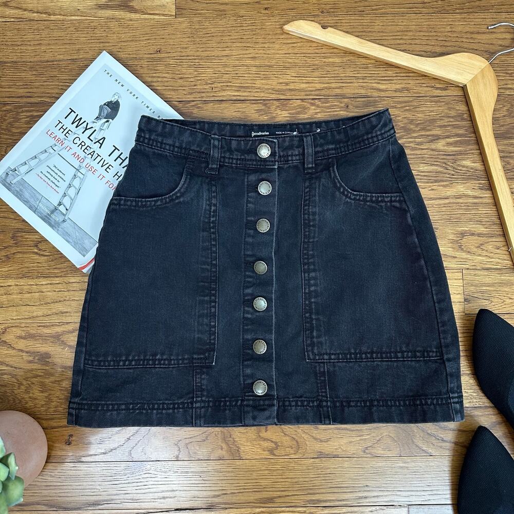 Stradivarius Faded Black Button Front Mini Denim Skirt